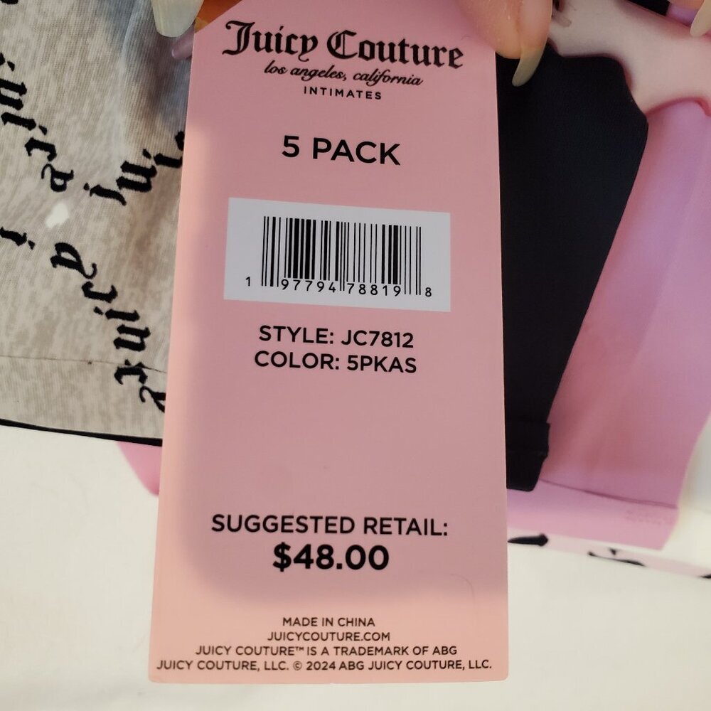 NEW Juicy Couture SZ L 5 Pack Bikini No Panty Lines Panties Underwear Pink Black - Picture 6 of 7